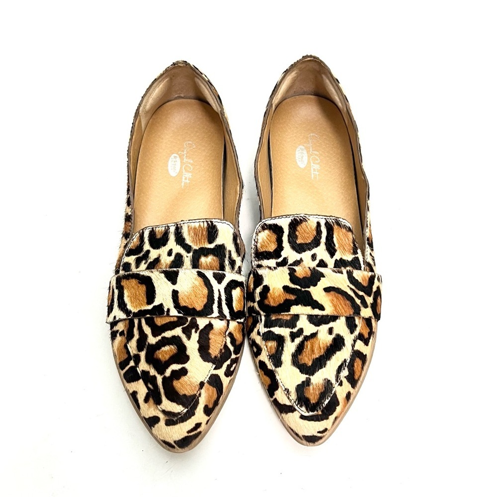 Vintage Y2K leopard print calf hair pointed toe slip on loafers